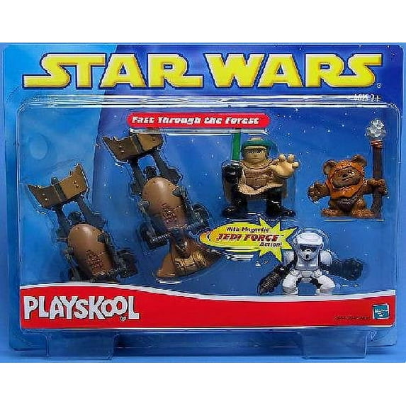 Playskool Galactic Heroes Fast Thru Forest Set (Wicket Ewok, Luke & Biker Scout Speeder Bikes)