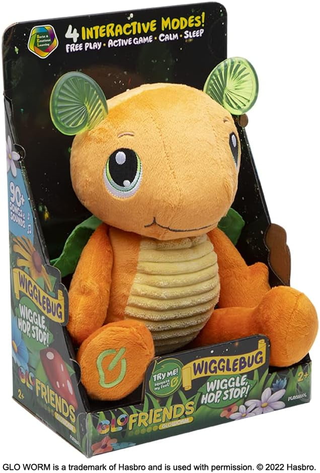 Playskool Glo Friends - Wigglebug Wiggle, Hop, Stop! - Interactive Soft Plush with 4 Modes - Games, Stories, Free Play, and Bedtime - SEL Toy, Ages 2+