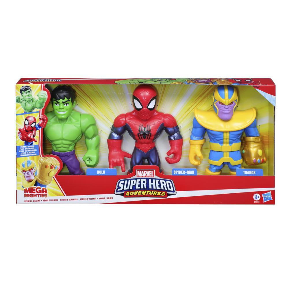Playskool Heroes Marvel Super Hero Adventures Thanos, Spider-Man, Hulk Mega Mighties 10-Inch 3 Pack,
