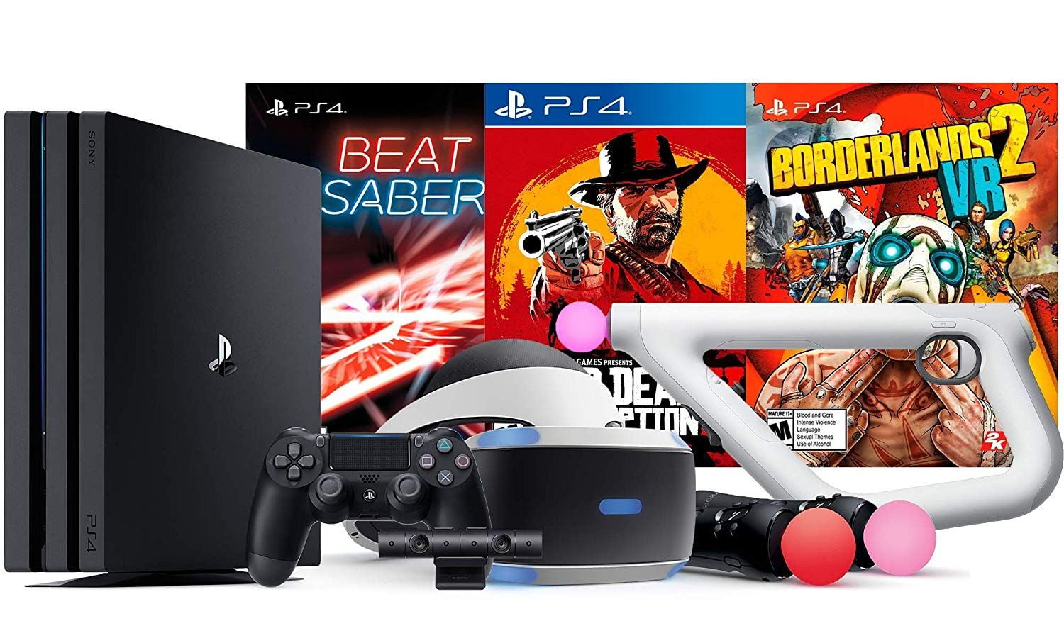 Playstation 4 Borderlands 2 VR and Beat Saber Pro Enhanced Bundle Borderlands 2 VR Beat Saber Red Dead Redemption 2 and Playstation 4 PRO 4K HDR