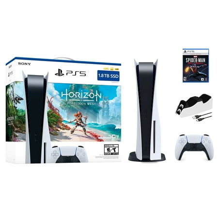 Playstation 5 1.8TB Upgraded Horizon Forbidden West Bundle with Miles Morales and Mytrix Controller Charger