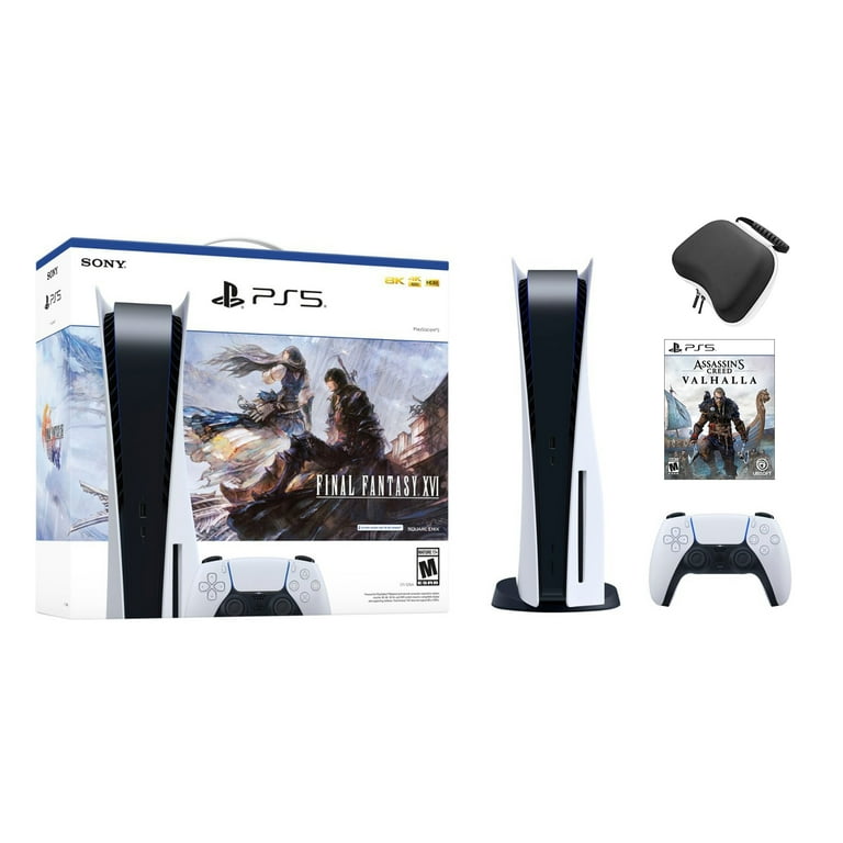 Playstation 5 Disc Edition FINAL FANTASY XVI Bundle with Assassin's Creed  Valhalla and Mytrix Controller Case - PS5, White 