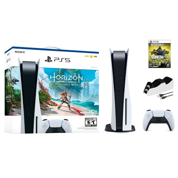 Playstation 5 Horizon Forbidden West Bundle with Rainbow 6 Extraction and Mytrix Controller Charger