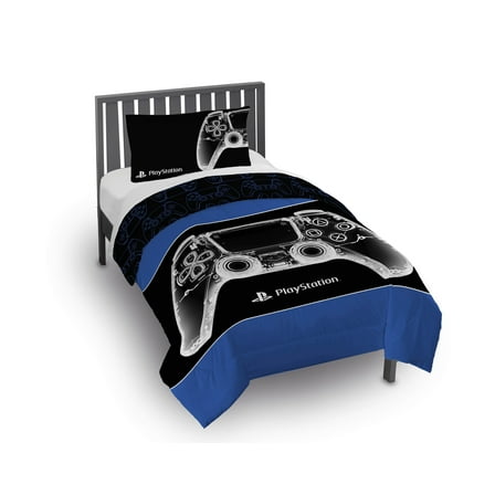 PlayStation X-Ray Kids 2 Piece Blue Reversible Comforter and Pillowcase Set, Twin/Full