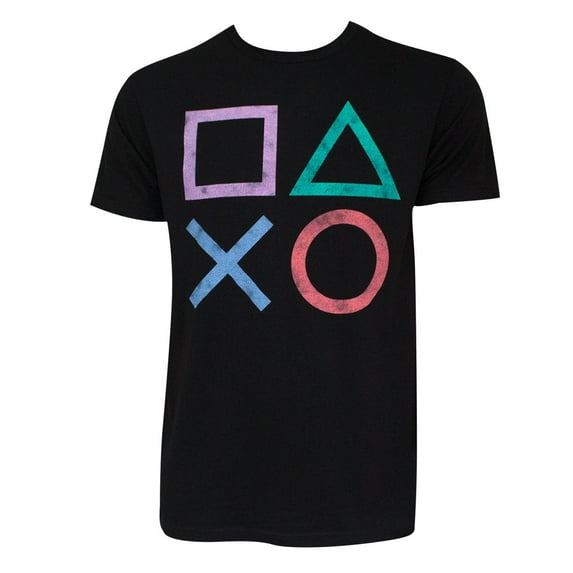 Playstation Men's Black Controller Button Logo T-Shirt-2XLarge