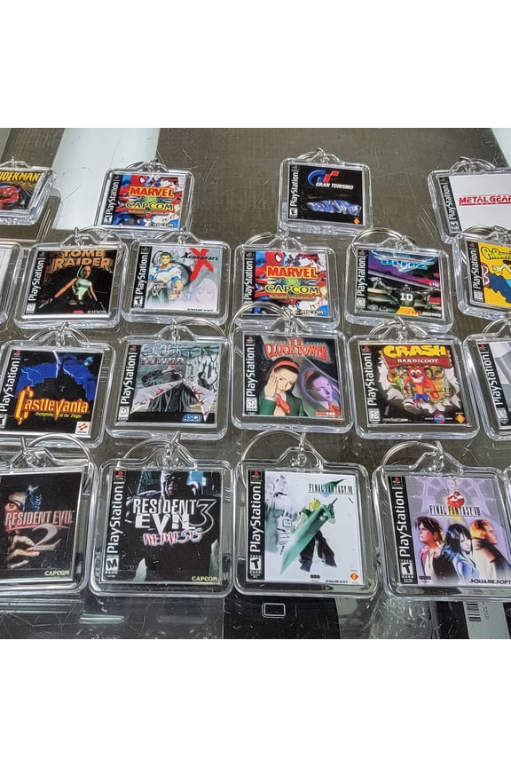 Playstation PS1 Game Art Video Game Keychain | Chain | Hanger | Pendent (2-Sided Front and Back) backpack travel bag purse lanyard keyring (1 keychain)