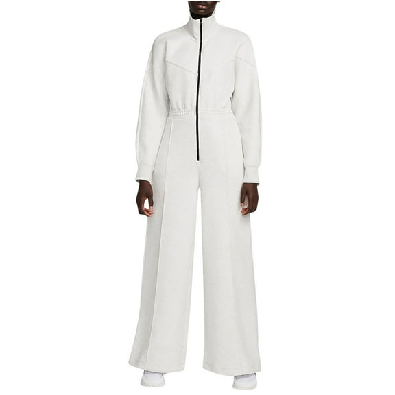 Playsuit for Women Long Sleeve Zip Up Romper Elastic Waist Overalls Wide Leg Jumpsuit Baggy Loose Casual Playsuit Elegant Dungarees for Holiday