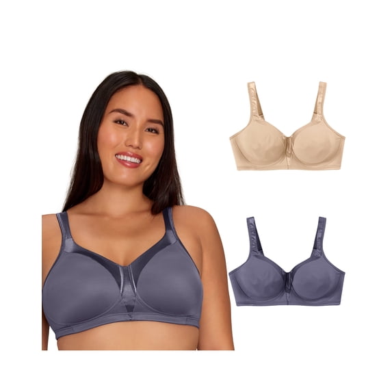 Playtex 18 Hour Silky Soft Smoothing Cool & Breathable Wireless Bra, 2-Pack Private Jet/Nude 40DD Women's