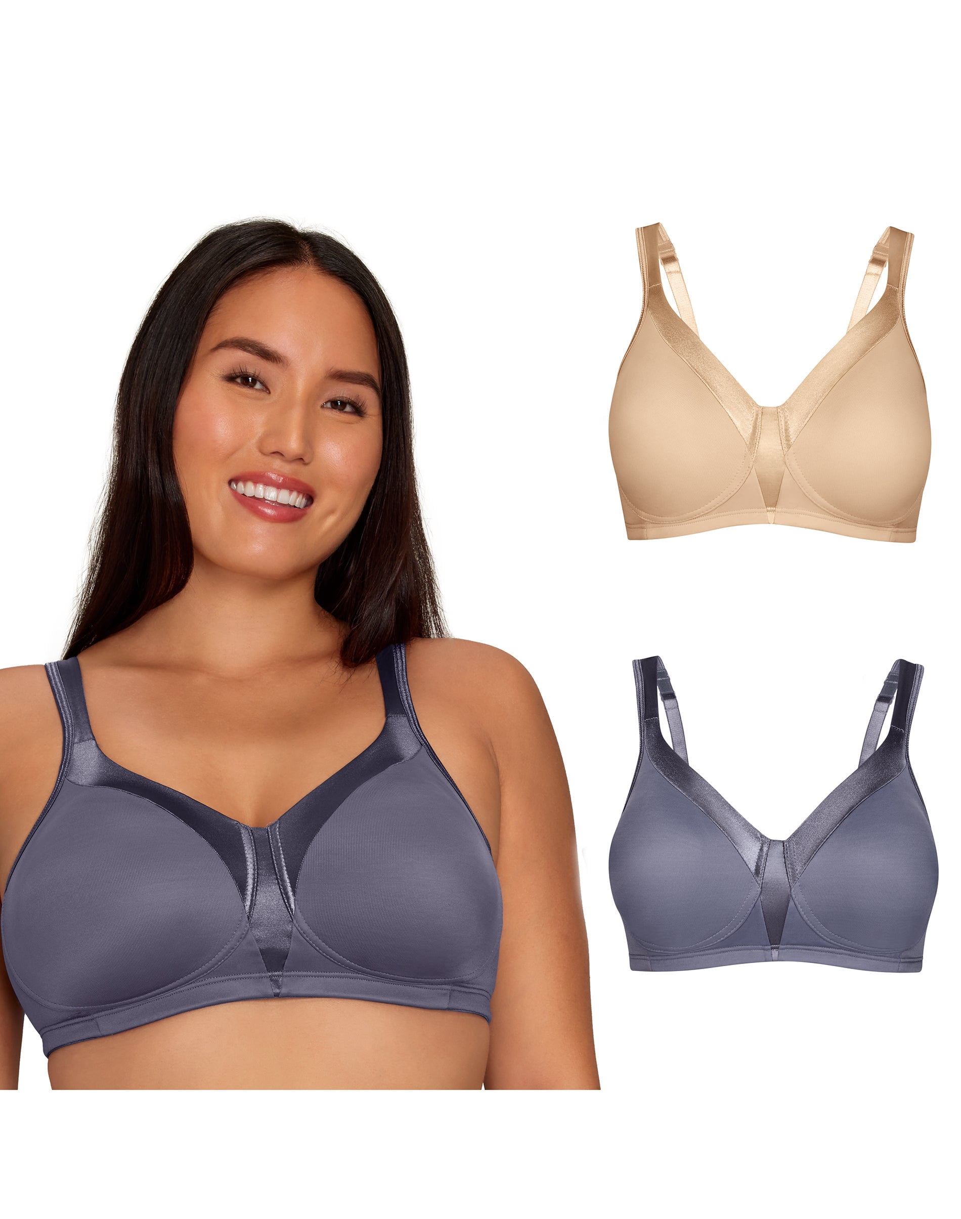 Playtex 18 Hour Silky Soft Smoothing Cool & Breathable Wireless Bra, 2-Pack Private Jet/Nude 44D Women's