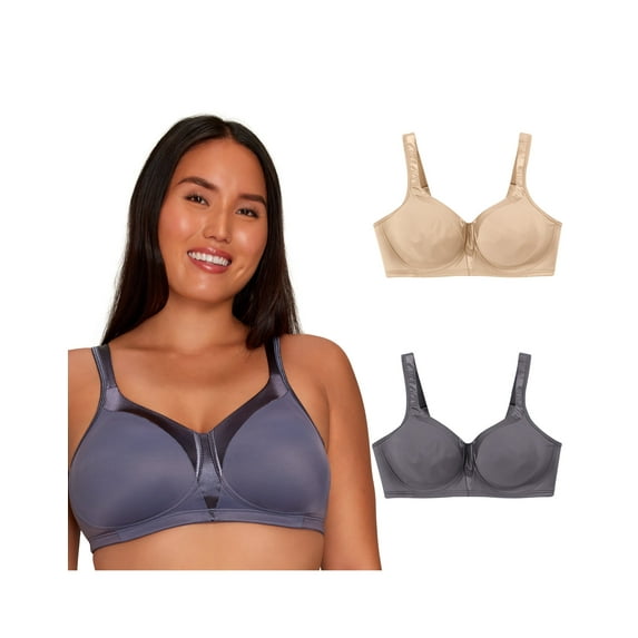 Playtex 18 Hour Silky Soft Smoothing Cool & Breathable Wireless Bra, 2-Pack Private Jet/Nude 44DD Women's