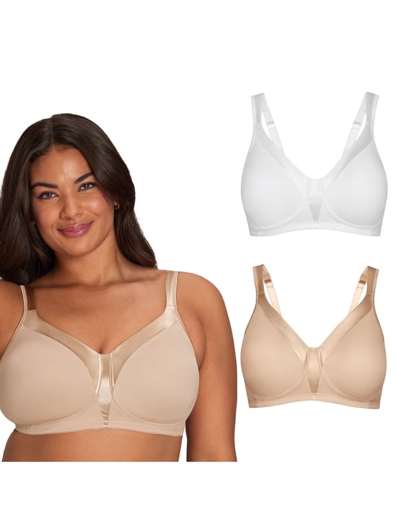 18 Hour Silky Soft Smoothing Cool & Breathable Wireless Bra, 2-Pack White/Nude 38C Women's