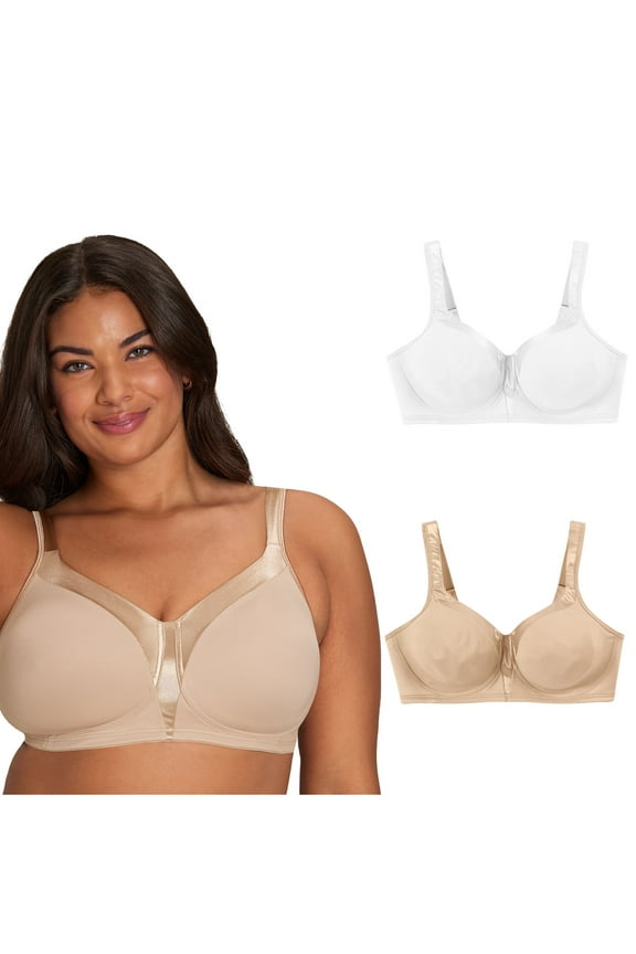 18 Hour Silky Soft Smoothing Cool & Breathable Wireless Bra, 2-Pack White/Nude 40C Women's