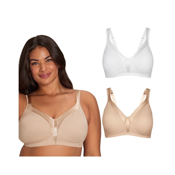 Playtex 18 Hour Silky Soft Smoothing Cool & Breathable Wireless Bra, 2-Pack White/Nude 42DD Women's