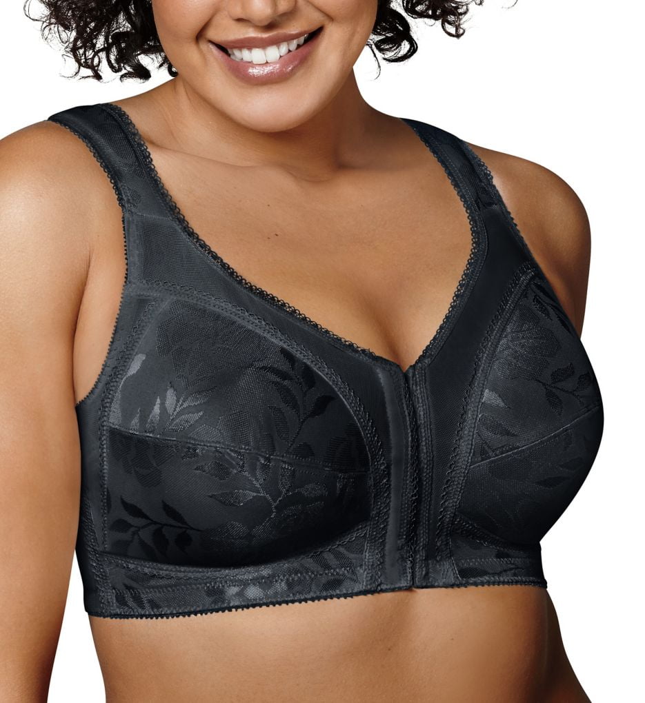 Playtex 18 Hour Supportive Flexible Back Front-Close Wireless Bra Black 48D  Women's 