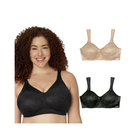 Playtex 18 Hour Ultimate Lift & Support Wireless Bra, 2-Pack Nude/Black 38DDD Women's