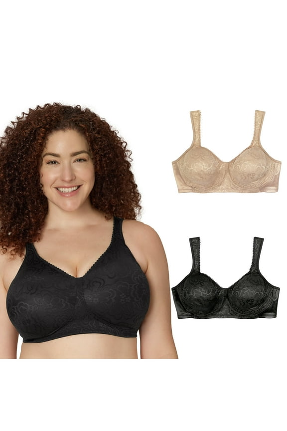 18 Hour Ultimate Lift & Support Wireless Bra, 2-Pack Nude/Black 40DD Women's
