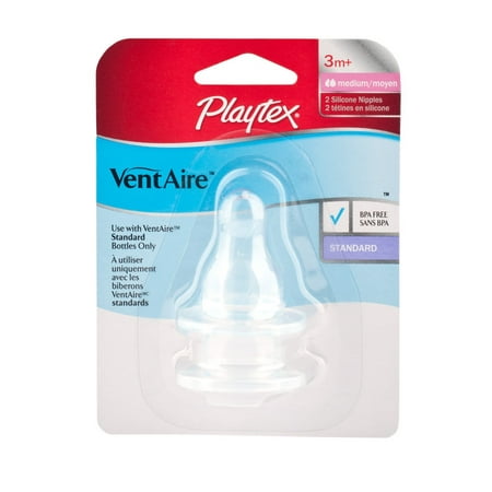 Playtex BPA Free VentAire Silicone Nipples, Medium Flow - 3 M+ 2packs of 2