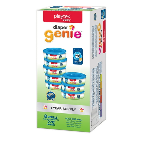 Playtex Baby Diaper Genie Diaper Pail Refills, 8 Pack, 2160 Count, Blue