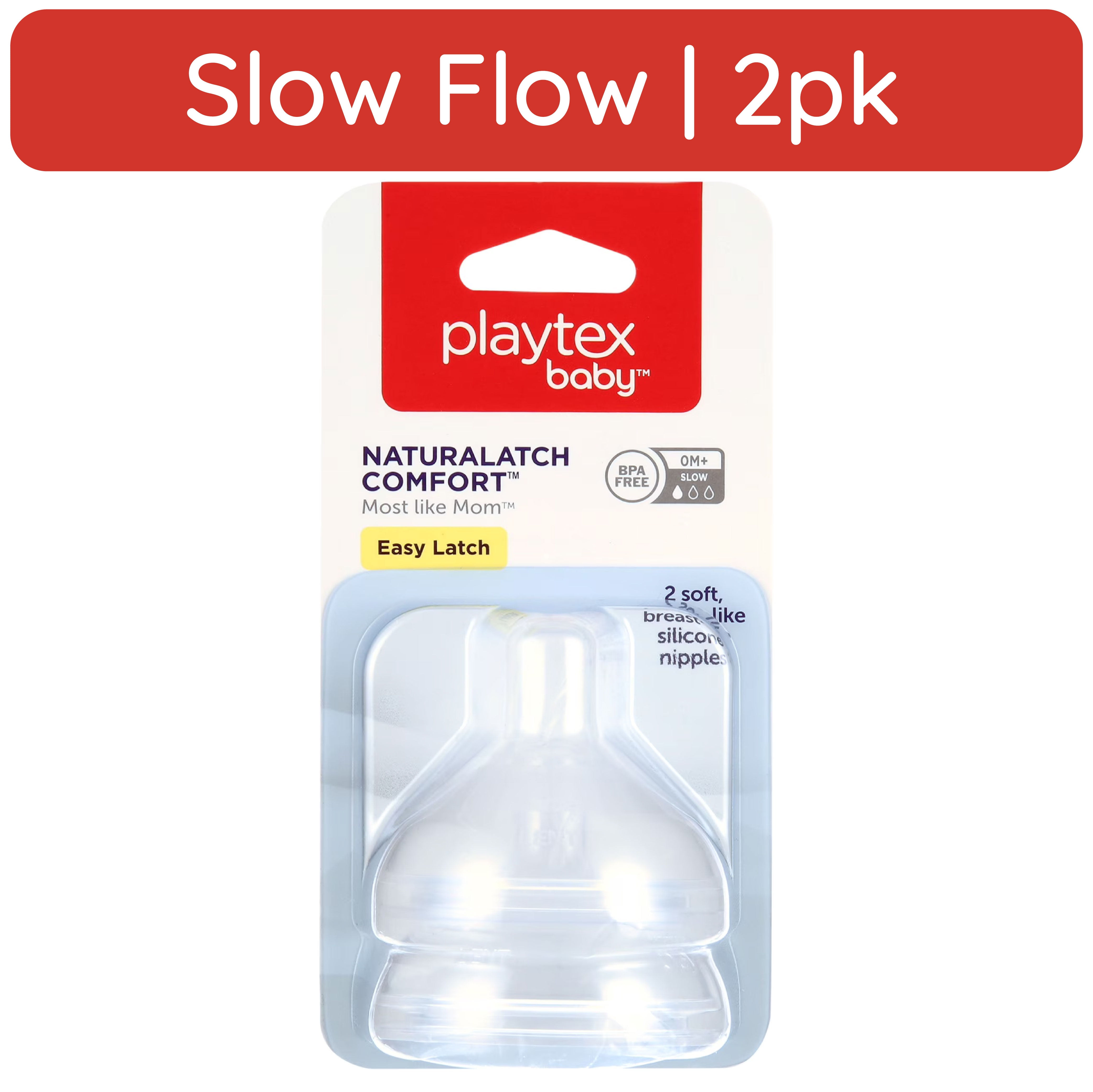 Playtex Baby NaturaLatch Silicone Baby Bottle Nipples, Slow Flow, 2 Pack