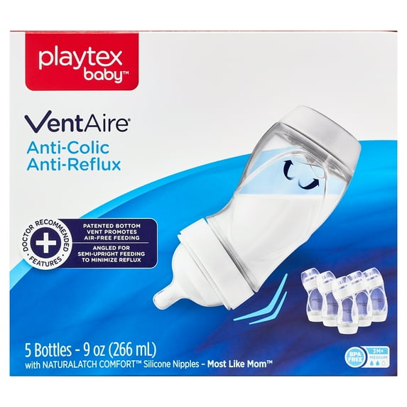 Playtex Baby VentAire Complete Tummy Comfort Baby Bottle, 9 Oz, 5 Pk