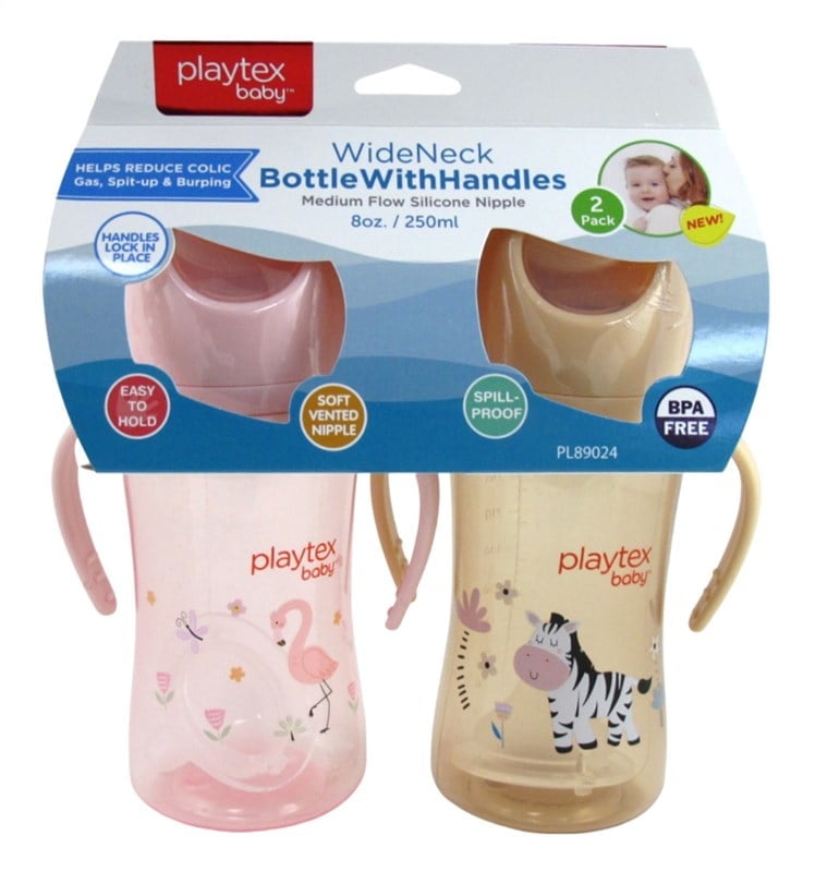 Playtex Baby Wide Neck Bottle W/ Handles 2 Ea, 8 oz..