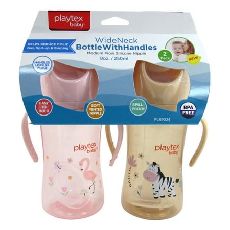 Playtex Baby Wide Neck Bottle W/ Handles 2 Ea, 8 oz..