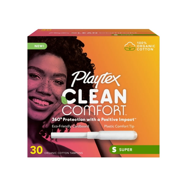 Playtex Clean Comfort Organic Cotton Tampons, Super Absorbency, 30 Ct
