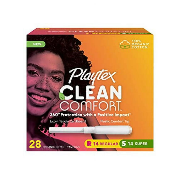 Playtex Clean Comfort Organic Tampons, Regular and Super Variety Pack, 28ct