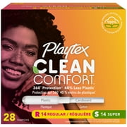 Playtex Clean Comfort Unscented Tampons, Multipack Regular & Super Absorbency, 28 Ct Total