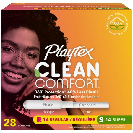 Playtex Clean Comfort Unscented Tampons, Multipack Regular & Super Absorbency, 28 Ct Total