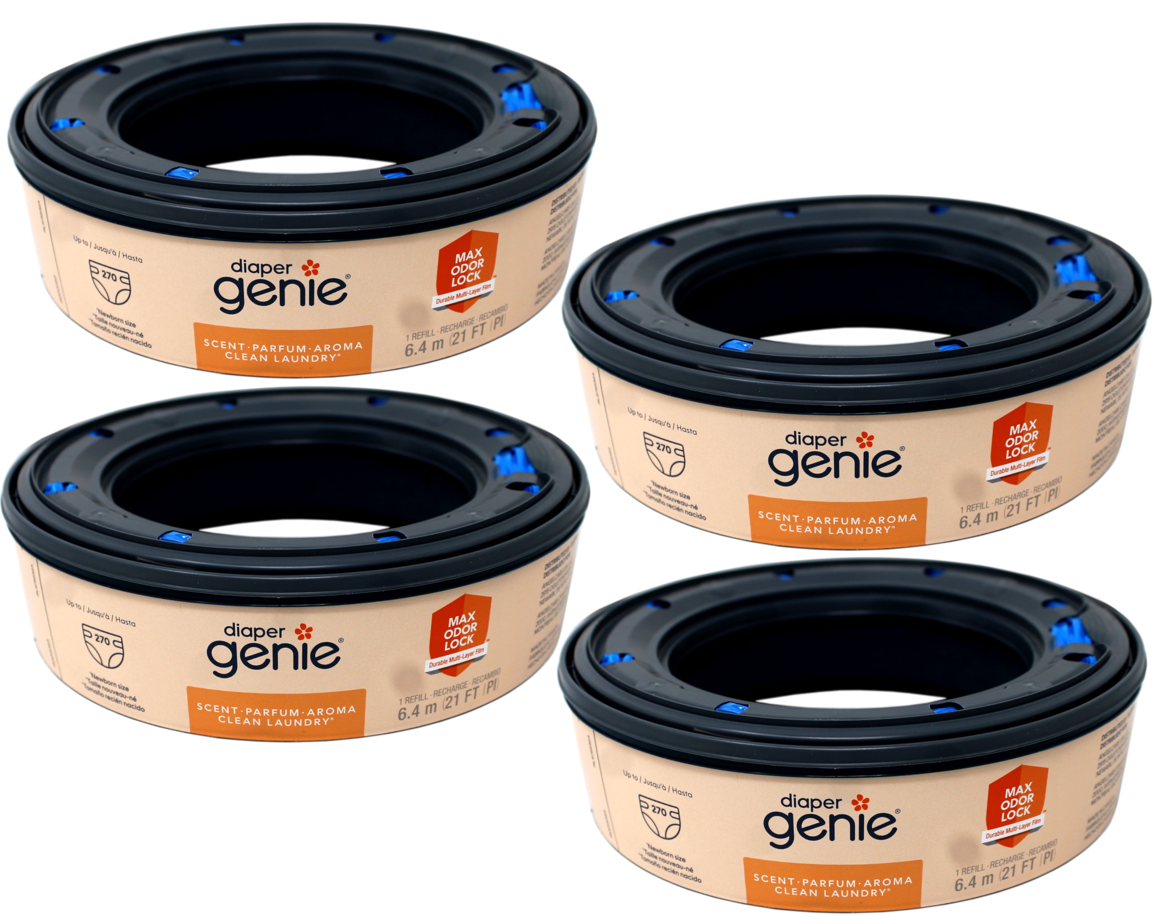 PLAYTEX 4 Pack - Diaper Genie Bags Refills, Clean Laundry Scent, with Max Odor Lock, 270 Count (21 FT)