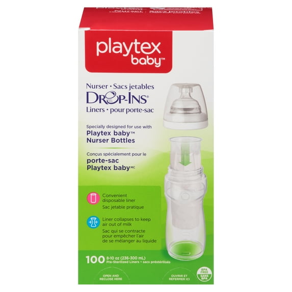 Playtex Drop-Ins Baby Bottle Liners BPA-Free 8 Ounce 100 Count