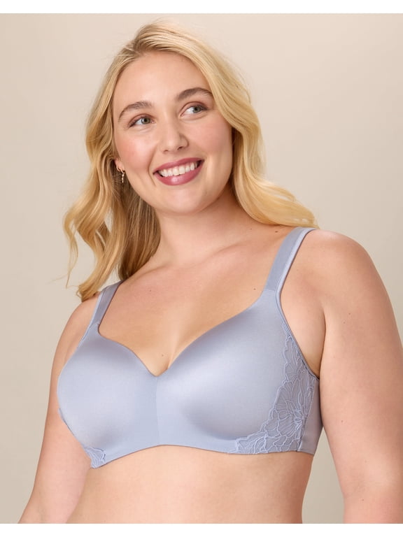 Full Coverage Balconette Bra, Moisture-Wicking Silver Satin 46D Women's