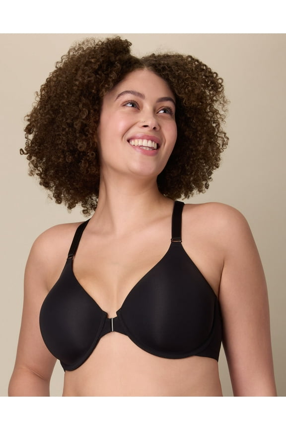Racerback Underwire Bra w/ Front Close, Moisture Wicking Dressed In Black 46C Women's