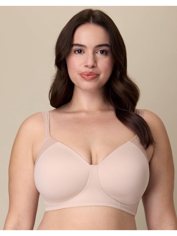 Full-Coverage Wireless T-Shirt Bra, Moisture-Wicking Almond 38D Women's