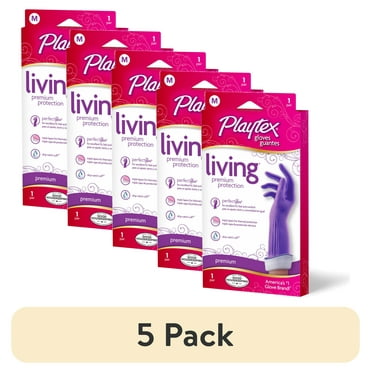 (5 pack) Playtex Living Gloves, Reusable Cleaning Gloves, Size Medium, 1 Pair