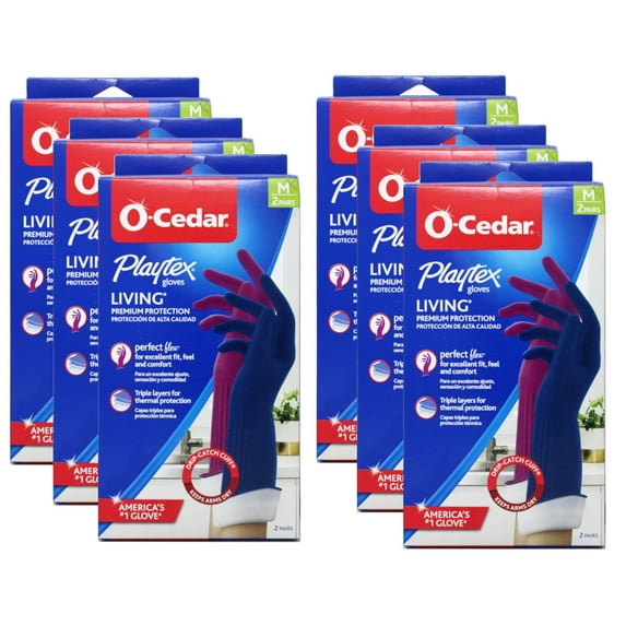 Playtex Living Gloves, Reusable Cleaning Gloves, Size Medium, 2 Pairs - 6 Pack
