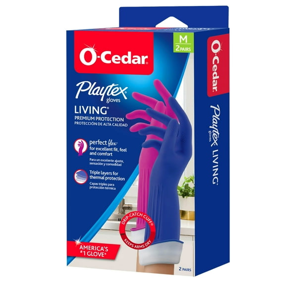 O-Cedar Playtex® Living Gloves, Reusable Cleaning Gloves, Medium, 2 Pairs