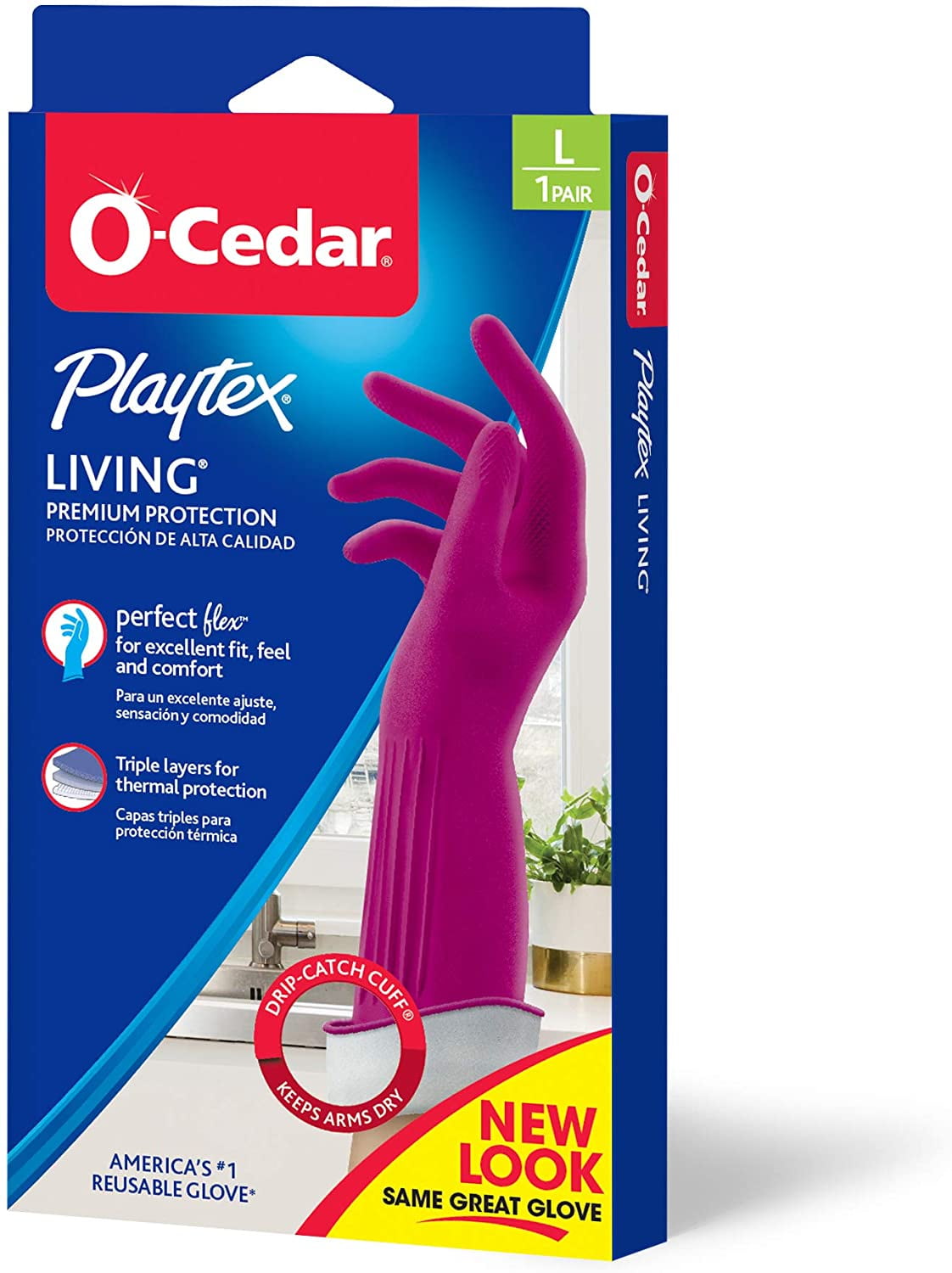 Playtex Living Reusable Cleaning Gloves with Drip-Catch Cuff, Size Large, 1 Count, 3 Pack