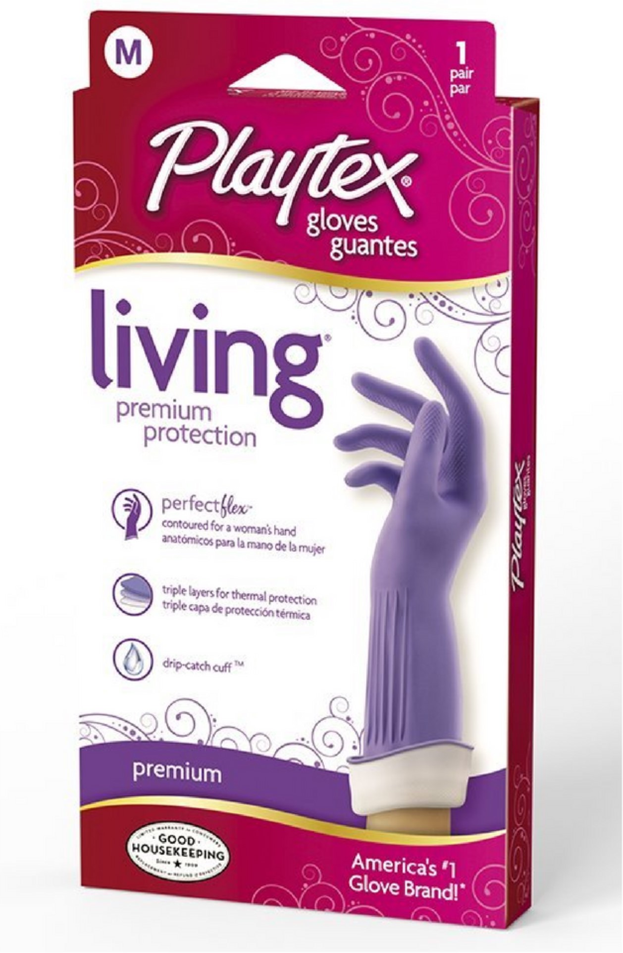 Playtex Living Reusable Gloves With Drip-Catch Cuff Medium - 1 Pair - image 1 of 4