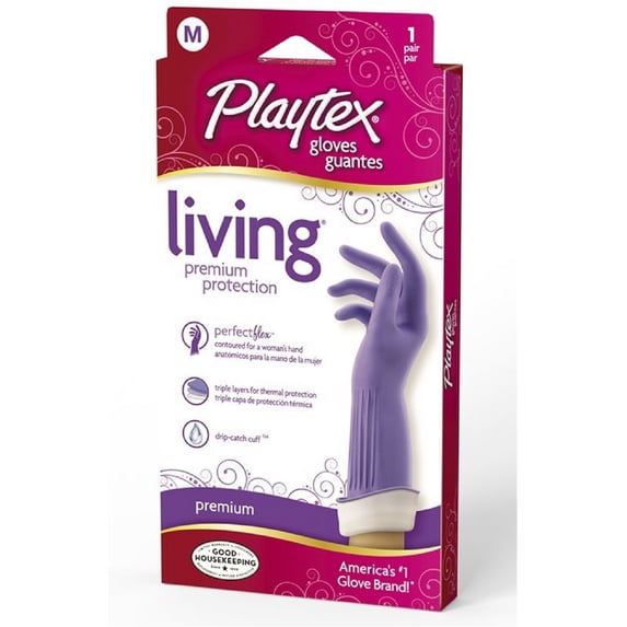 O-Cedar Playtex Gloves Living Reuseable Rubber Cleaning Gloves, Premium Protection, Size - Medium (1 Pair)