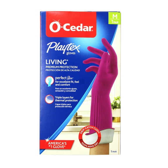 3 Pack - O-Cedar Playtex Gloves Living Reuseable Rubber Cleaning Gloves, Premium Protection, Size - Medium (1 Pair)