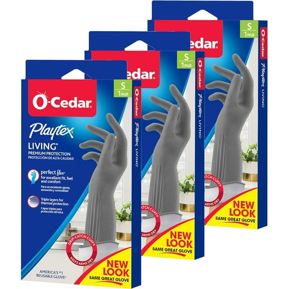 Playtex Living Reuseable Rubber Cleaning Gloves (Small, 1 Pair), Premium Protection Reusable Household Gloves (Pack of 3)