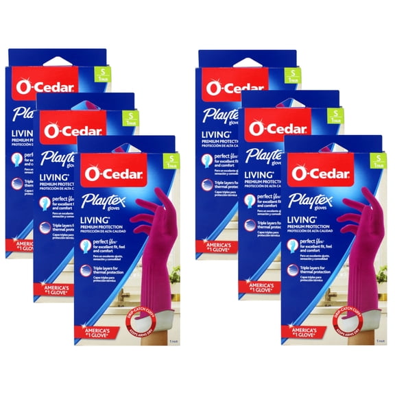 O-Cedar Playtex Living Premium Protection Household Cleaning Gloves, Small, 1 Pair, Perfect Flex Fit, Drip-Catch Cuff, Thermal Protection (Pack of 6)