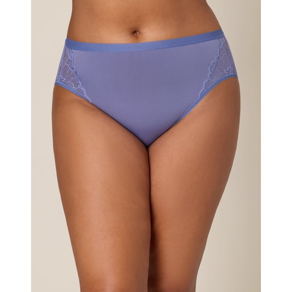 Playtex Microfiber High-Cut Underwear Pack, Moisture-Wicking, 3-Pack Chateau Blue/Silver Satin Botanical Print/Future Lavender M Women's