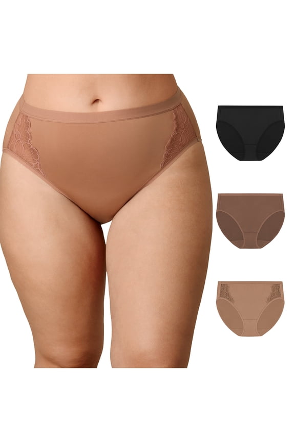 Microfiber High-Cut Underwear Pack, Moisture-Wicking, 3-Pack (Plus Sizes) Iced Brown/Bronzed Chestnut/Black 3XL Women's