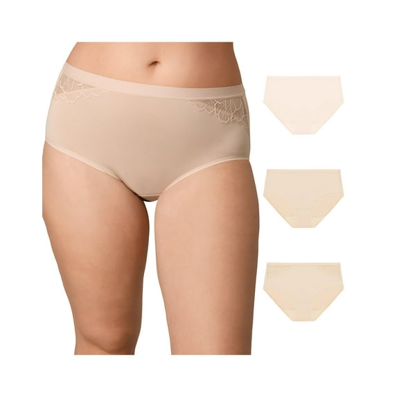 Playtex Microfiber Hipster Underwear Pack, Full Coverage, Moisture-Wicking, 3-Pack Heirloom White/Almond/Almond 5XL Women's