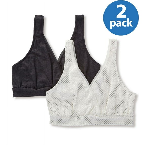 Playtex Nursing Pullover Wirefree Sleep Bra, 2-Pack Micro Dot Print/Black L Women's
