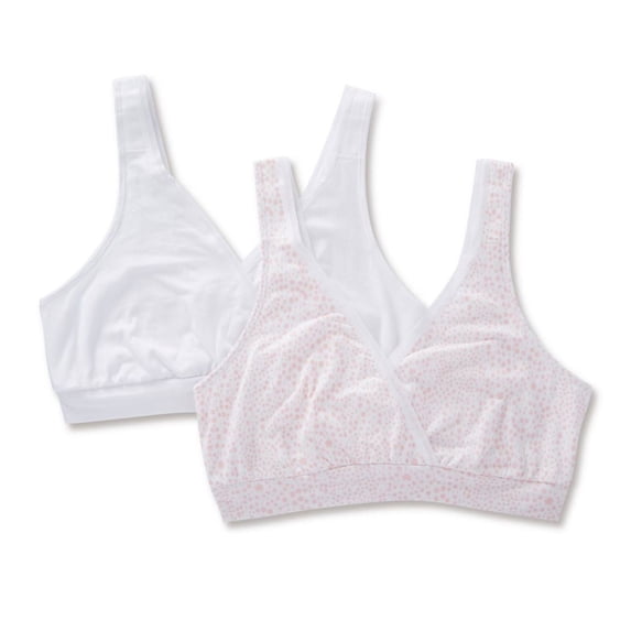 Playtex Nursing Pullover Wirefree Sleep Bra, 2-Pack White Small Floral Print/Gentle Peach XL Women's