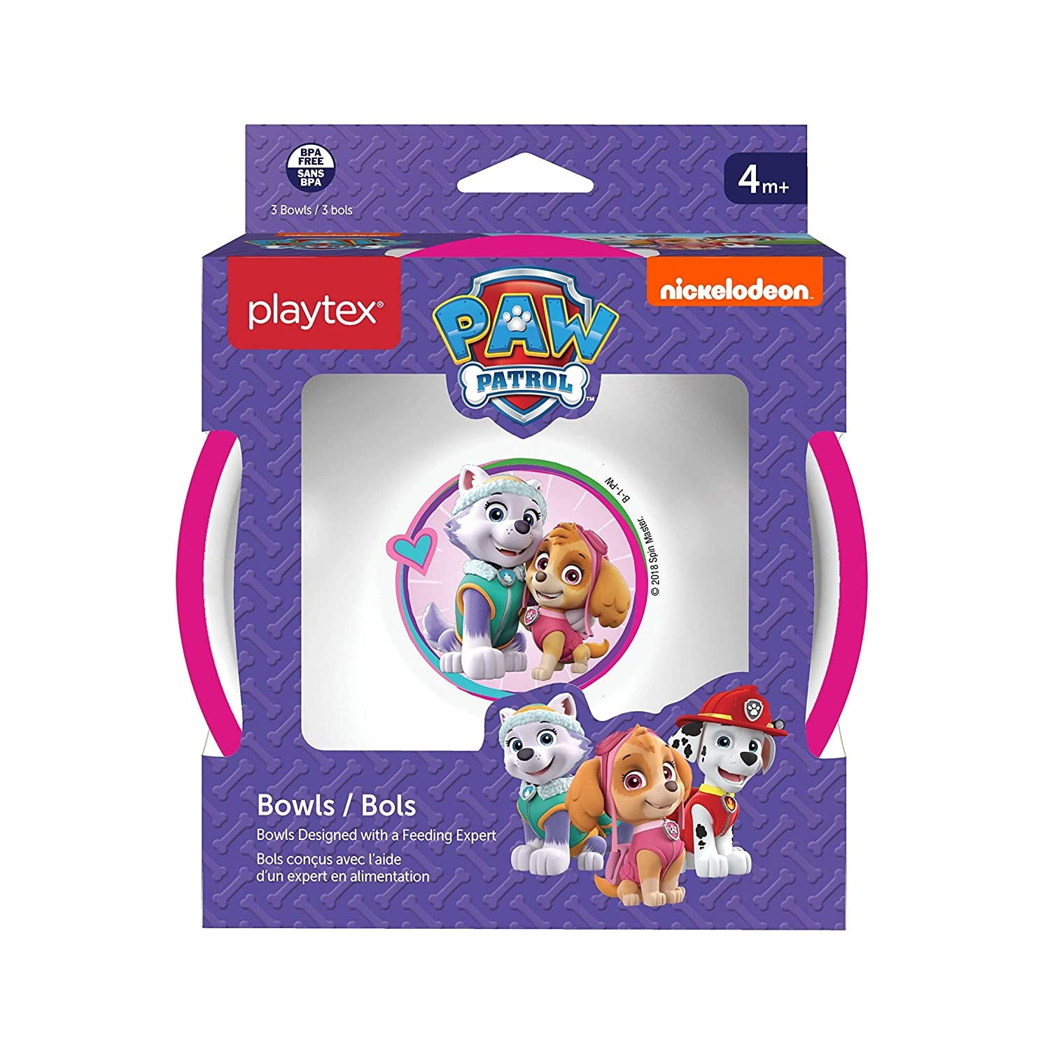 Playtex Paw Patrol Bowls, Pink, 3 count